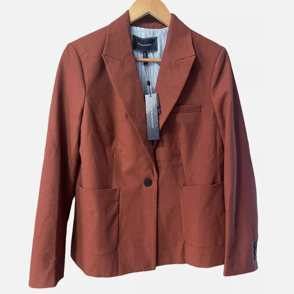 BCBG Maxazria NWT $328 One Button Blazer Jacket in Rust Orange Brown Women's L - Picture 1 of 8